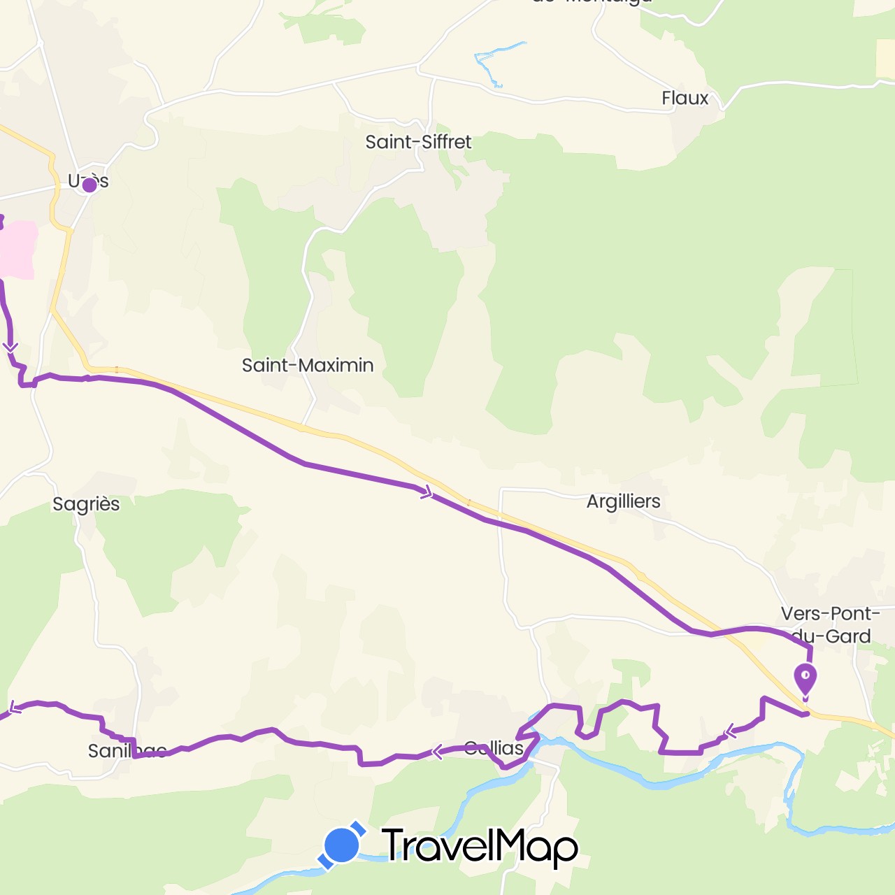 TravelMap itinerary: driving, cycling in France (Europe)