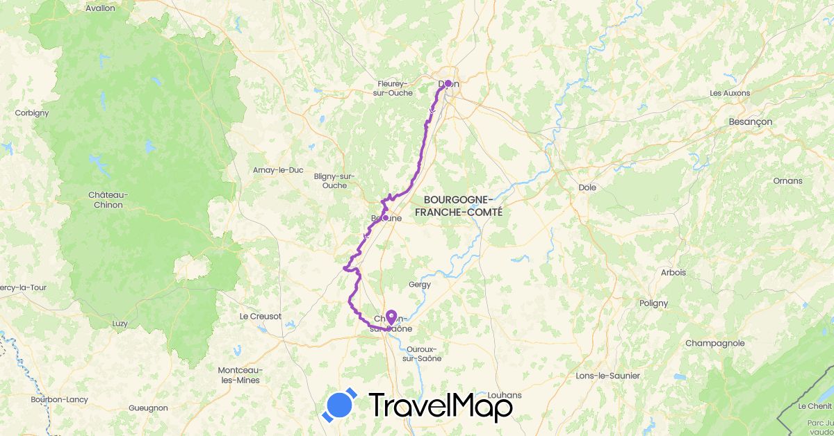 TravelMap itinerary: driving, cycling in France (Europe)