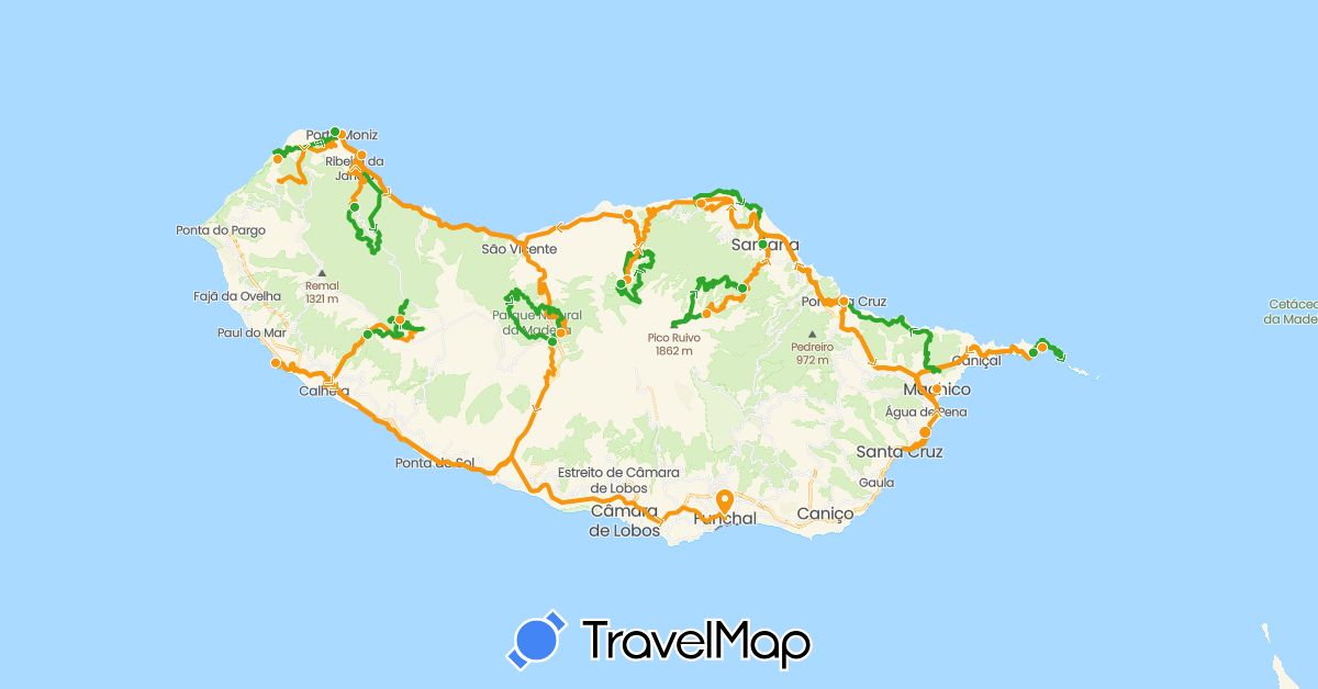 TravelMap itinerary: driving, walking, transfers in Portugal (Europe)