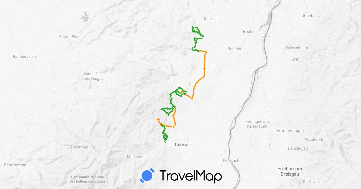 TravelMap itinerary: driving, walking, transfers in France (Europe)