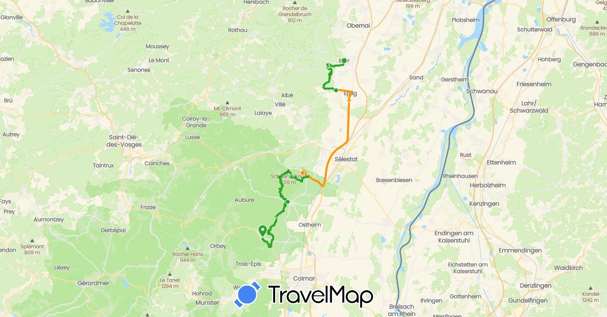 TravelMap itinerary: driving, walking, transfers in France (Europe)