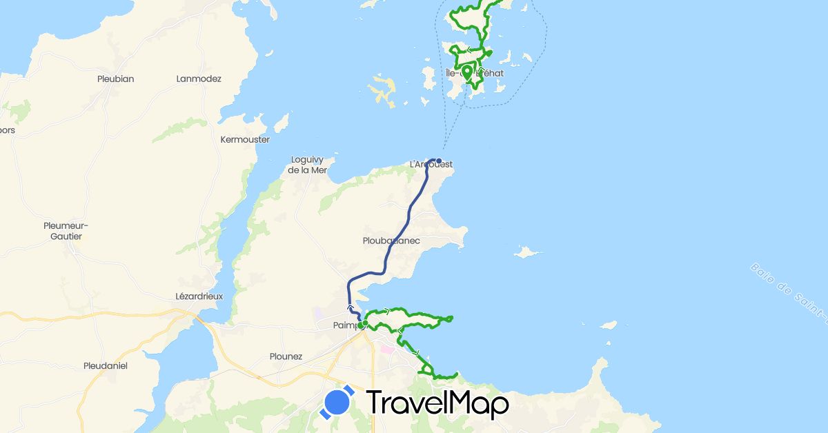 TravelMap itinerary: driving, walking, bus in France (Europe)