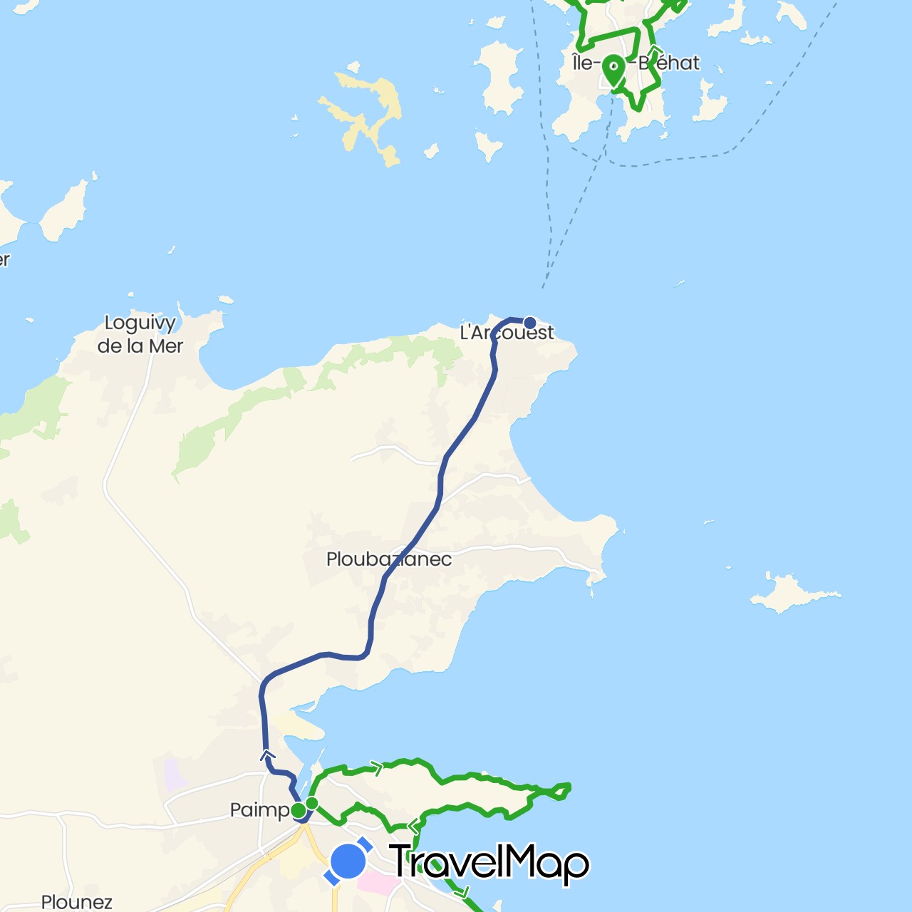 TravelMap itinerary: driving, walking, bus in France (Europe)