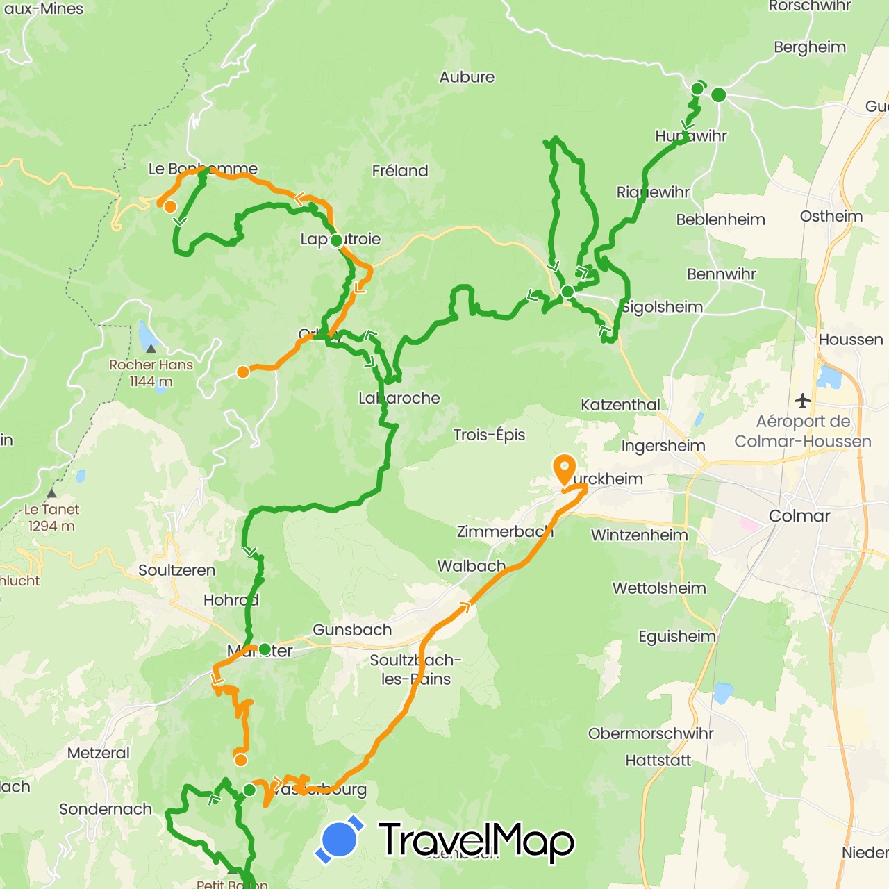 TravelMap itinerary: driving, walking, transfers in France (Europe)