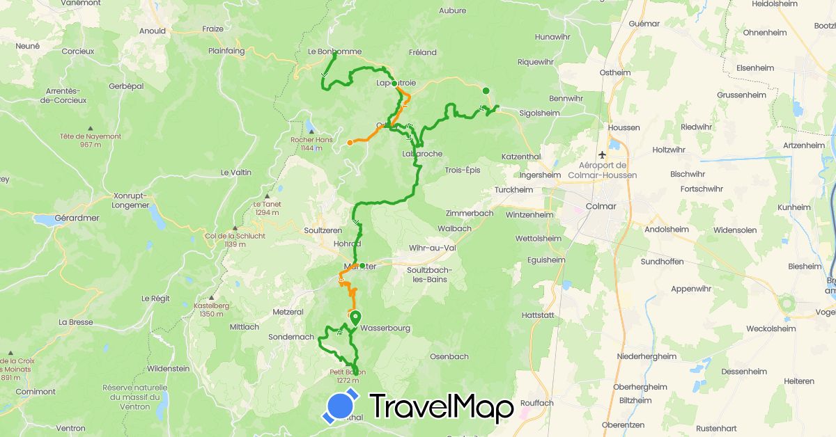 TravelMap itinerary: driving, walking, transfers in France (Europe)