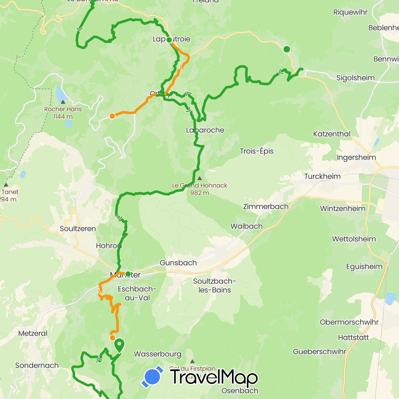 TravelMap itinerary: driving, walking, transfers in France (Europe)