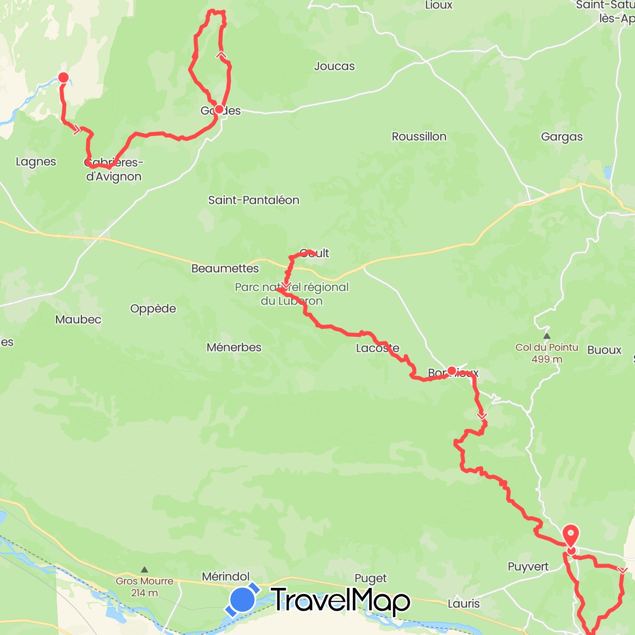 TravelMap itinerary: driving, hiking in France (Europe)