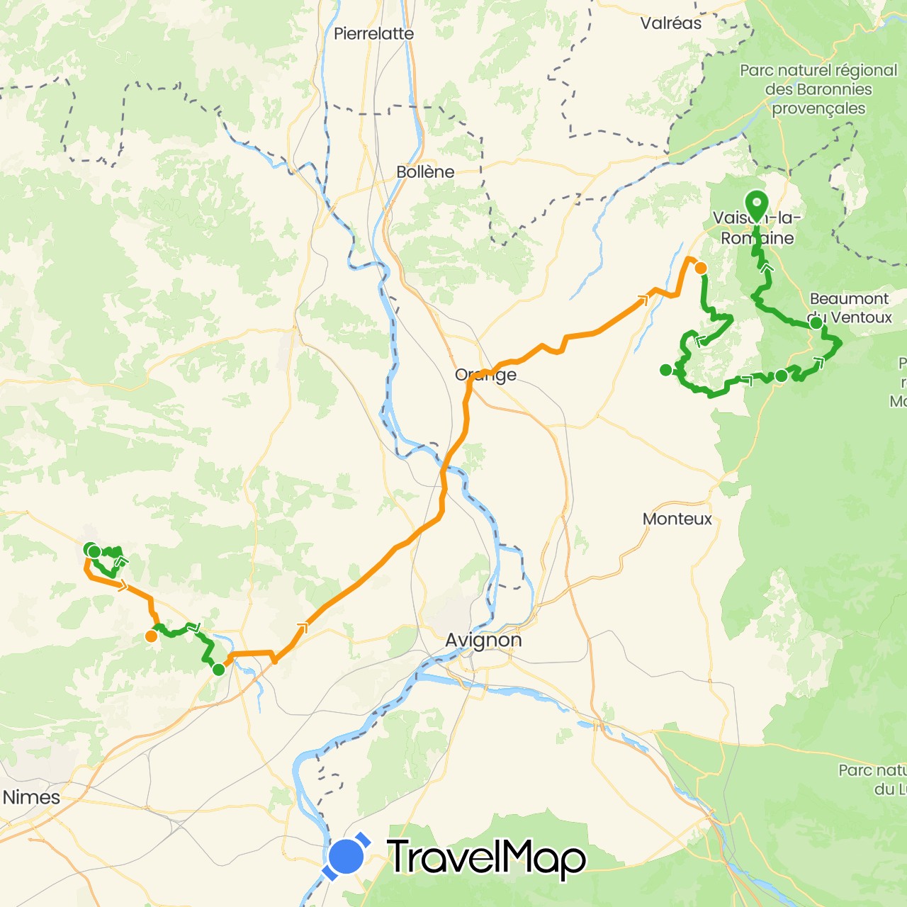 TravelMap itinerary: driving, walking, transfers in France (Europe)