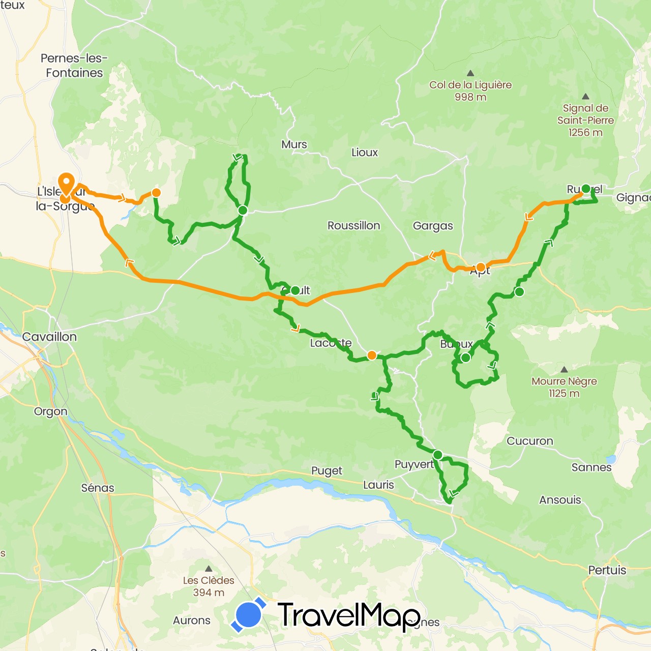 TravelMap itinerary: driving, walking, transfers in France (Europe)
