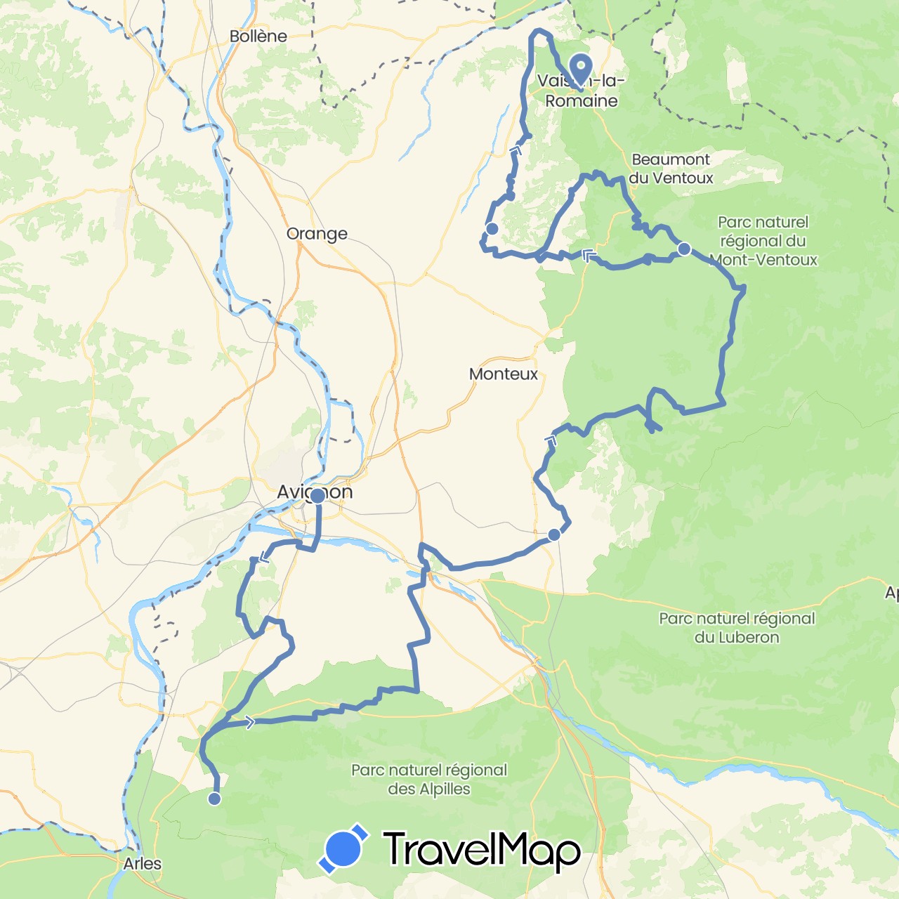 TravelMap itinerary: driving, cycling in France (Europe)